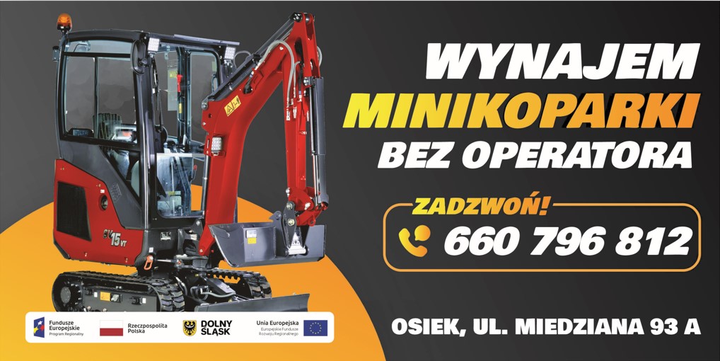 Wizytówka i kontakt do firmy wynajmującej minikoparki